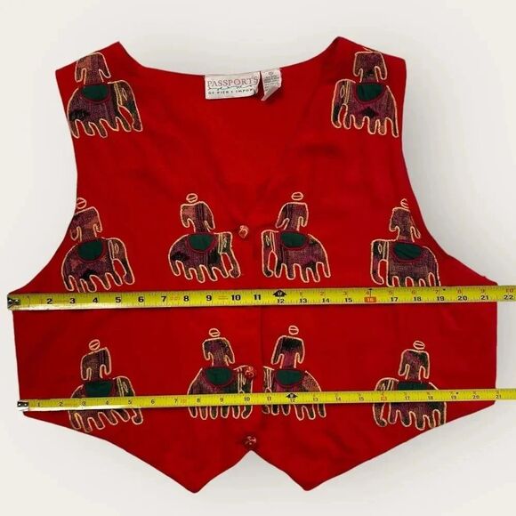 90's Vintage red embroidered vest. Women's small. Fall gold green tapestry - Picture 9 of 16